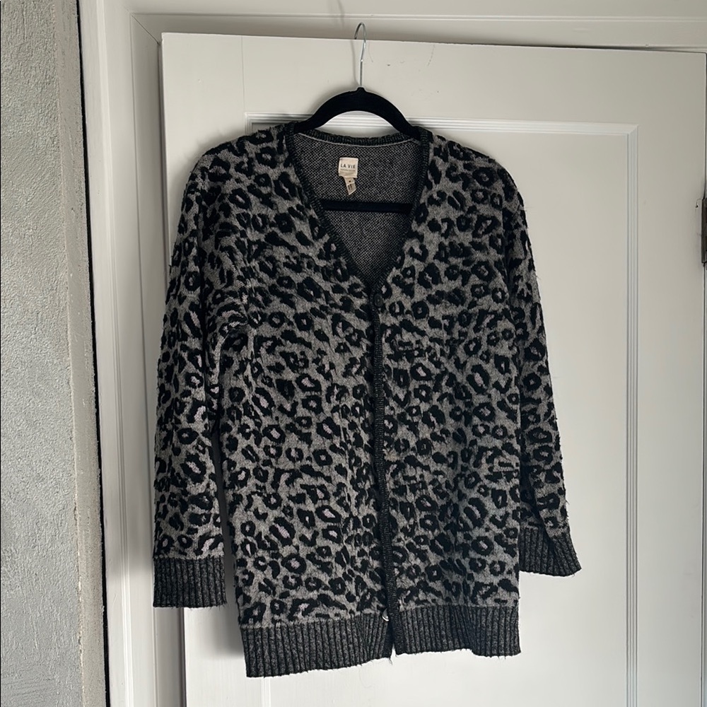 Rebecca Taylor Gray Leopard Print Cardigan